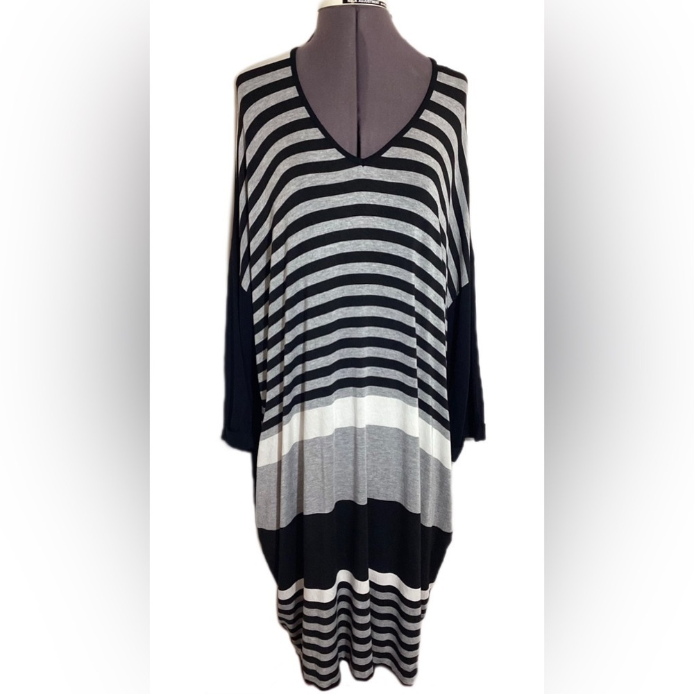 Alembika Contrast Stripe Midi Knit Dress M (12/14) Lagenlook